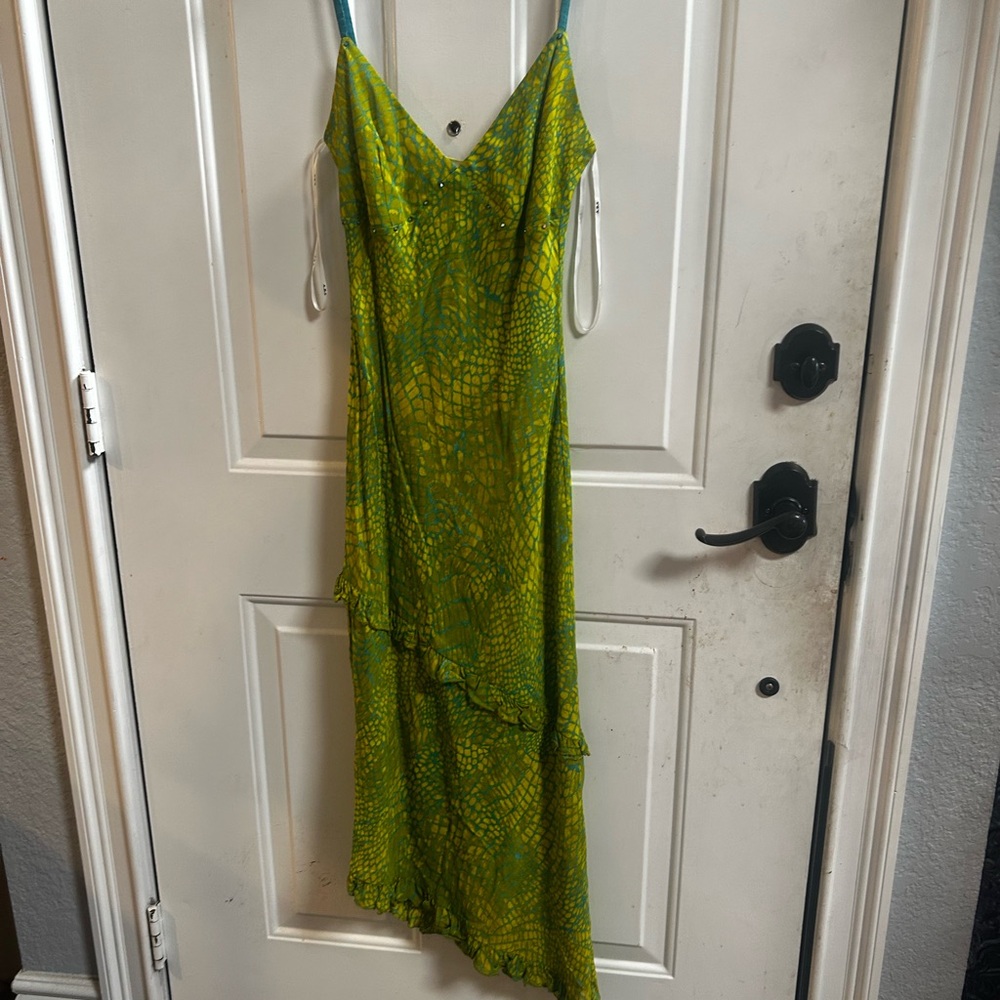Y2K Allen B. By Allen Schwartz Asymmetrical Green Dress Sz 4 - Picture 14 of 15